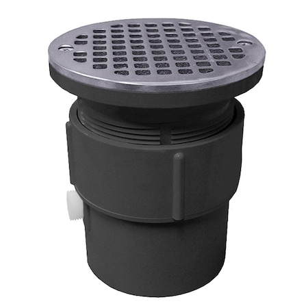 Jones Stephens 3in. x 4in. PVC Pipe Fit Drain Base with 3-1/2in. Plastic Spud and 5in. Stainless Steel Strainer D53428